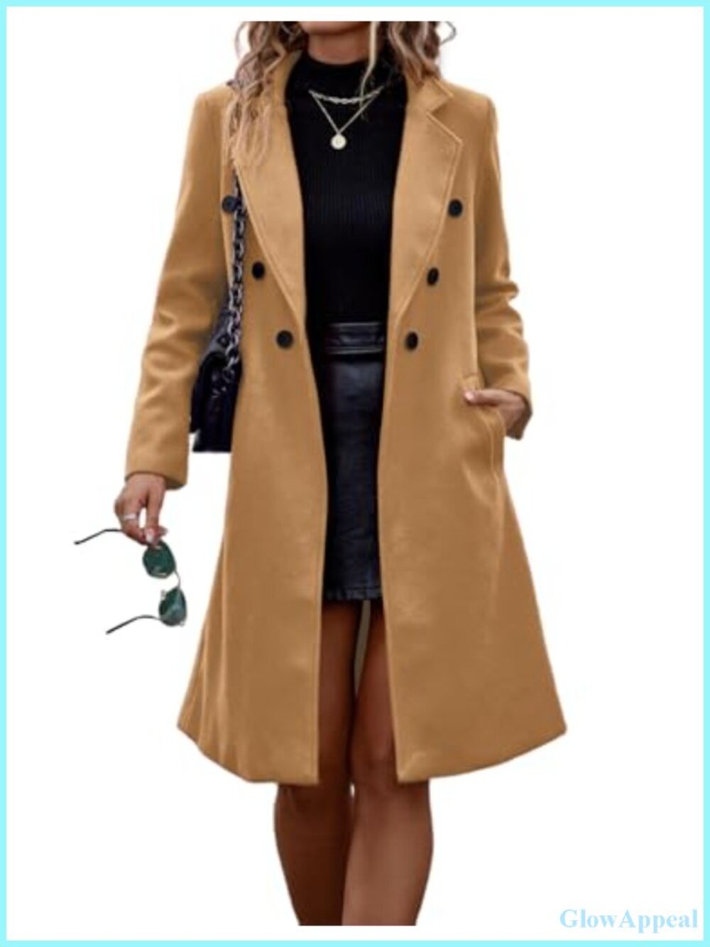 Women's Wool Peacoat Long Double Breasted Winter Trench Coat Notch Lapel